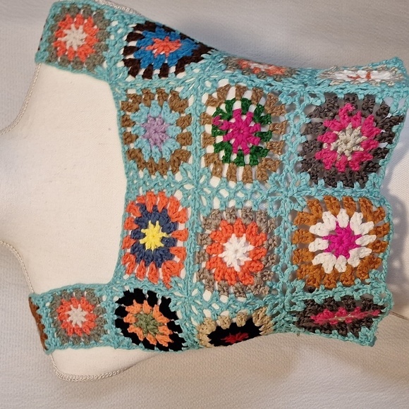 Small Size Womens Crochet Tank Top Knit Colorful Floral Embroidery Summer Boho C - Picture 4 of 8